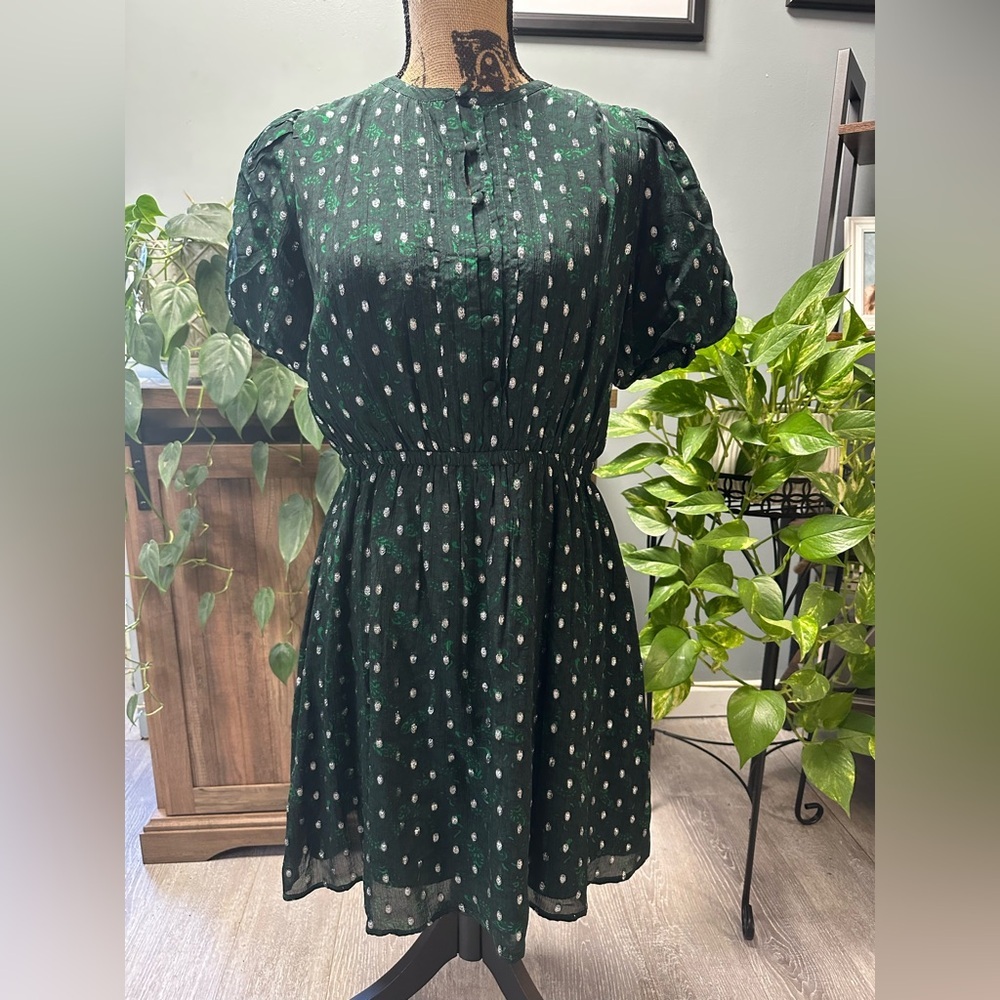 LOFT dark green paisley dress, size M petite. NWT.